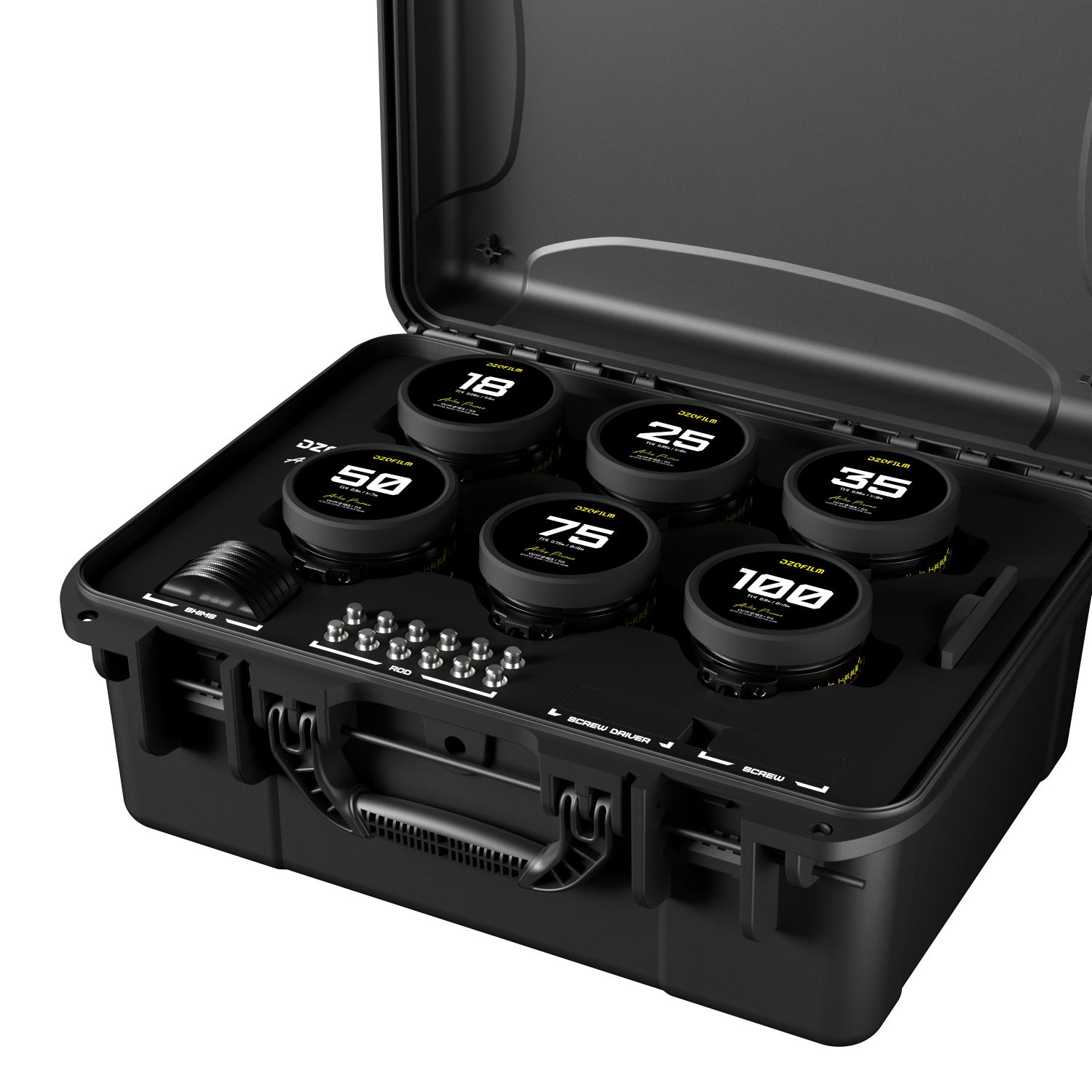 5-1.png DZOFILM Arles Prime 18/25/35/50/75/100mm(PL_Black_Case_6pcs_Metric) - Imagen 1