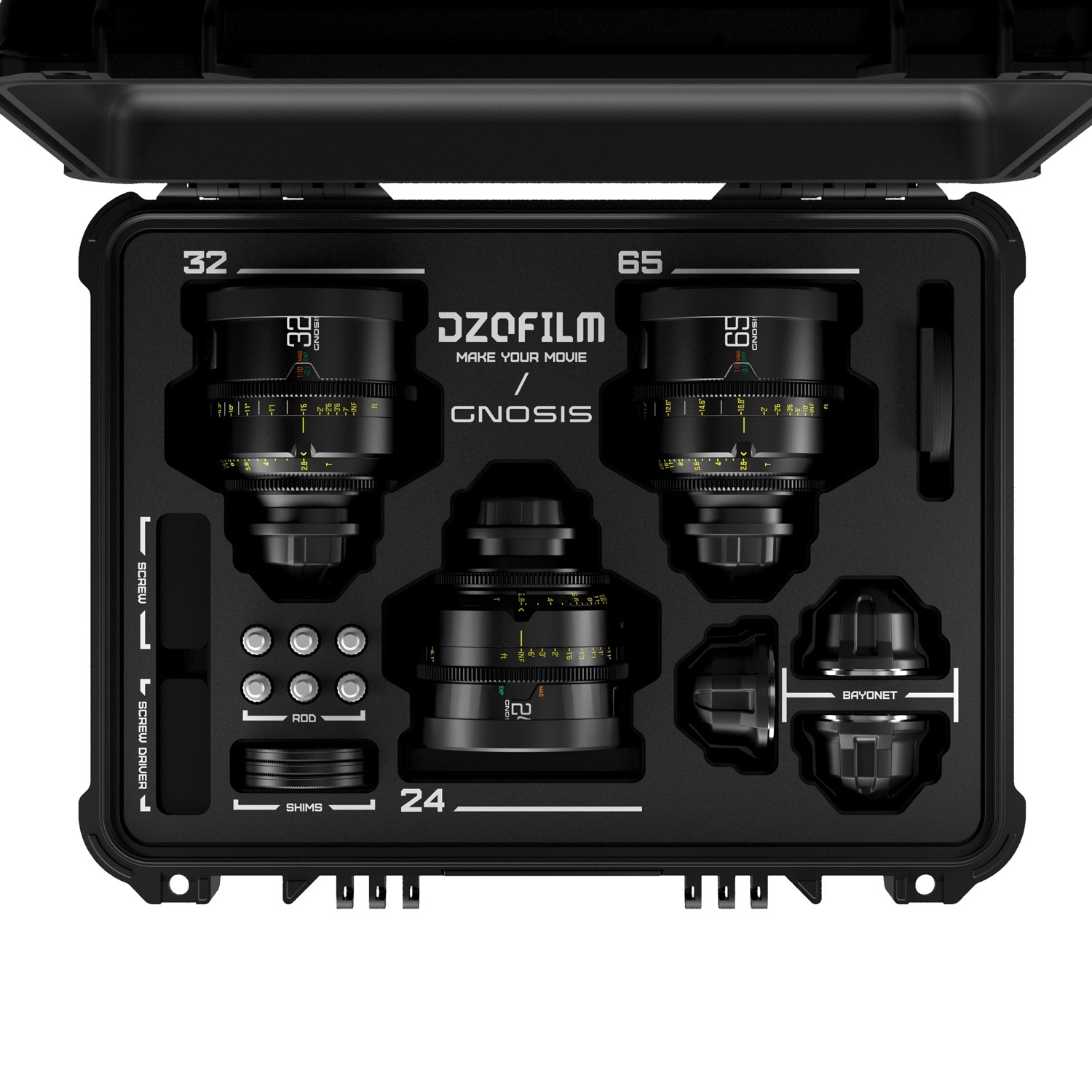 dzo-g28k3alplm-dzofilm-gnosis-3.jpg DZOFILM Gnosis Marco 24/32/65mm(LPL_Black_Case_3pcs_Metric) - Imagen 1