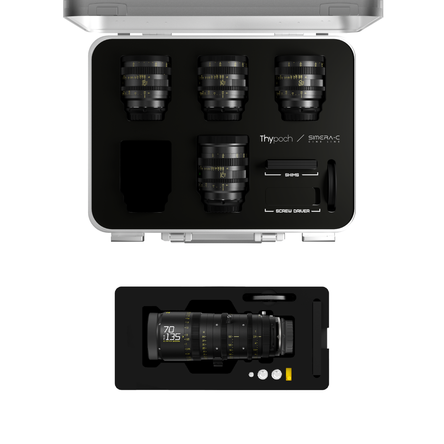 e-mount-4-lens-set.png Thypoch Simera-C 28/35/50/75mm Catta Zoom 70-135mm (E_Black_Case_5pcs) - Imagen 1
