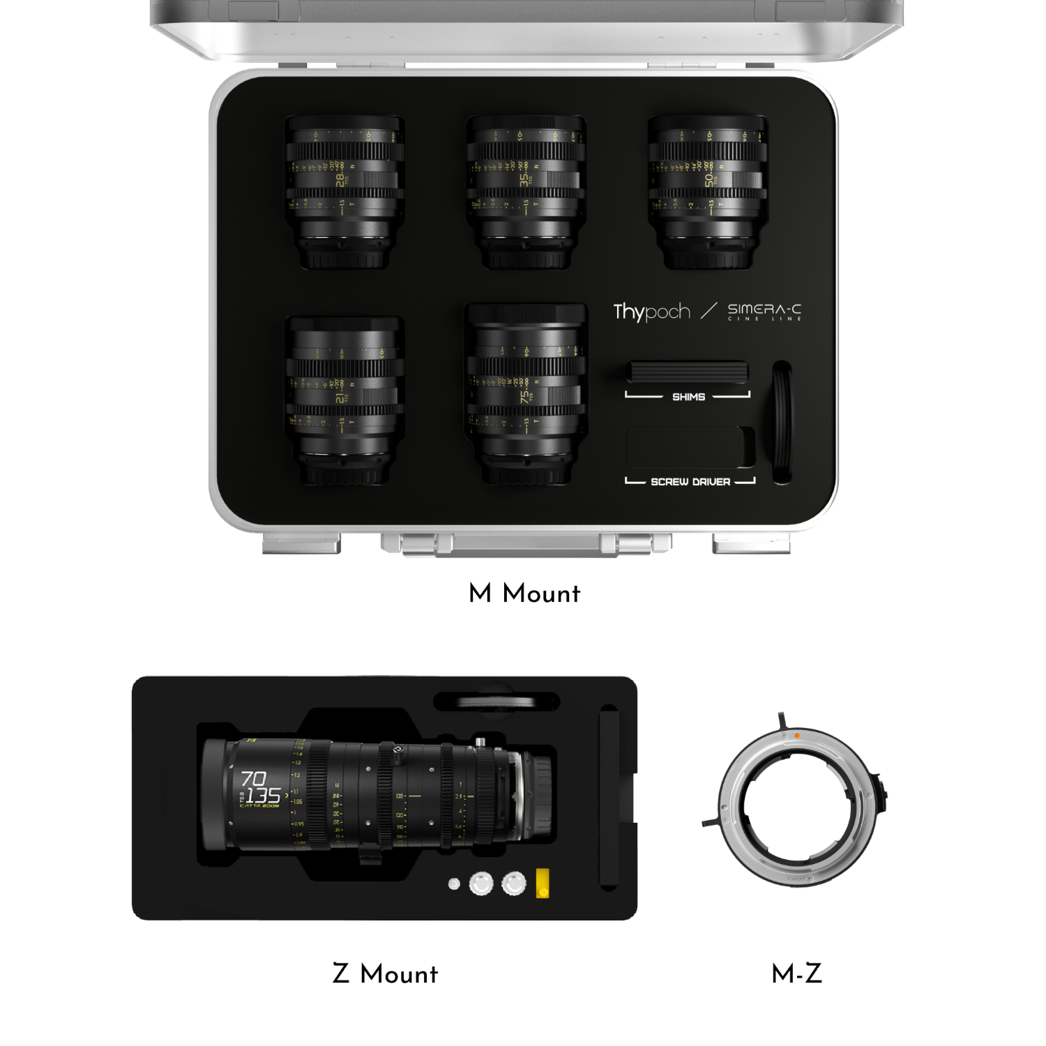 z-mount-m-z.png Thypoch Simera-C 21/28/35/50/75mm Catta Zoom 70-135mm (M-Z_Black_Case_7pcs) - Imagen 1
